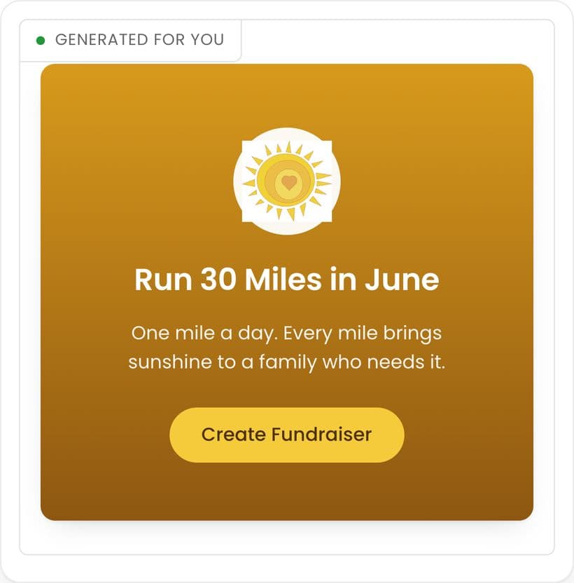 A recommended fundraising page generated for a challenge outcome.